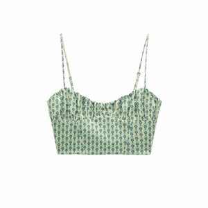 ZARA Green Yellow Blue Floral Print Corset Style Crop Top Women’s Size M